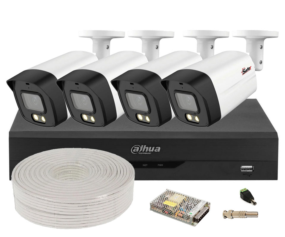 Kit camere supraveghere exterior profesionale, 4 camere 5MP, Inregistrare audio, DVR 4 canale, Dahua KIT-4X-2MP28LED20-ACC