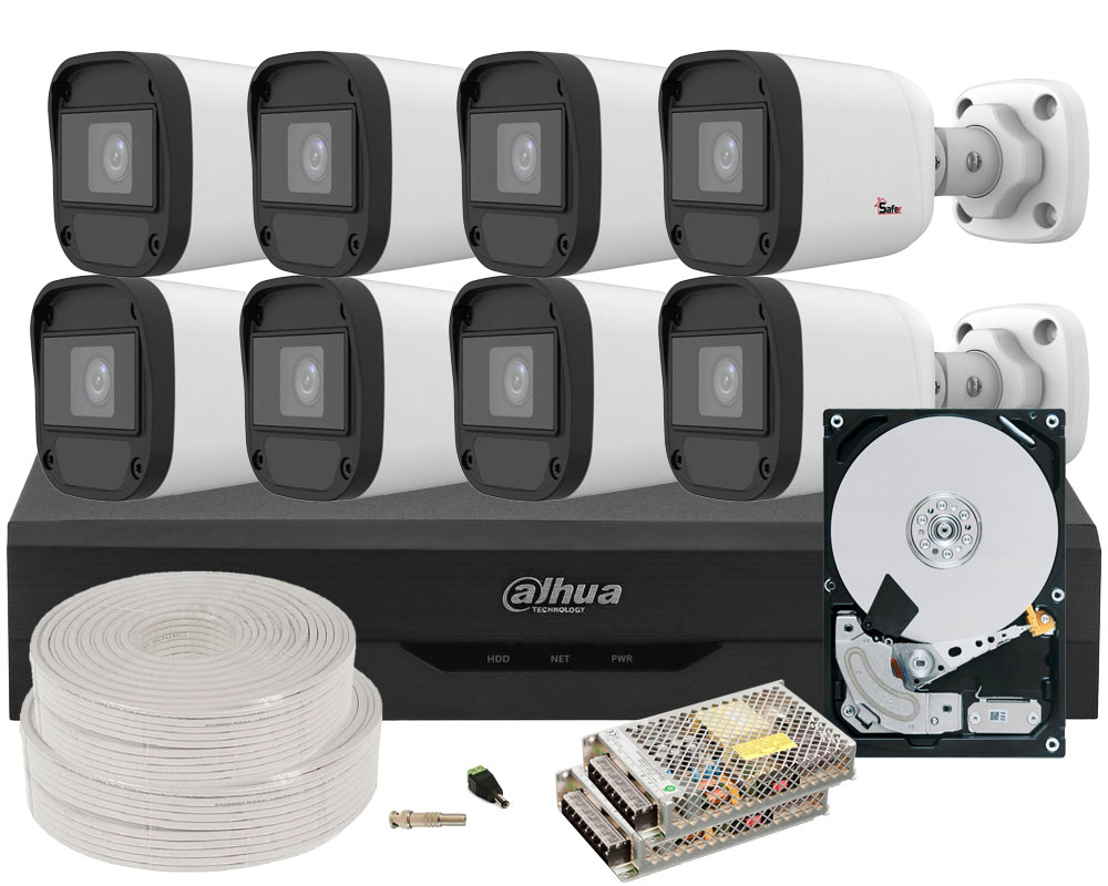 Kit complet supraveghere video, 8 Camere 2 MP, IR 20 m, HDD 2TB, DVR 8 canale, Dahua KIT-DAH-2MP30I3-COMPLET