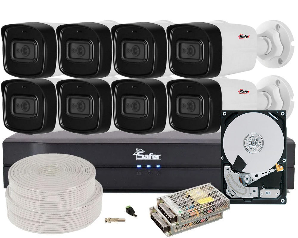 Kit complet supraveghere video, 8 Camere 2 MP, IR 40 m, HDD 2TB, DVR 8 canale 2MP, Safer KIT-SAF-2MP-30-I3-COMPLET