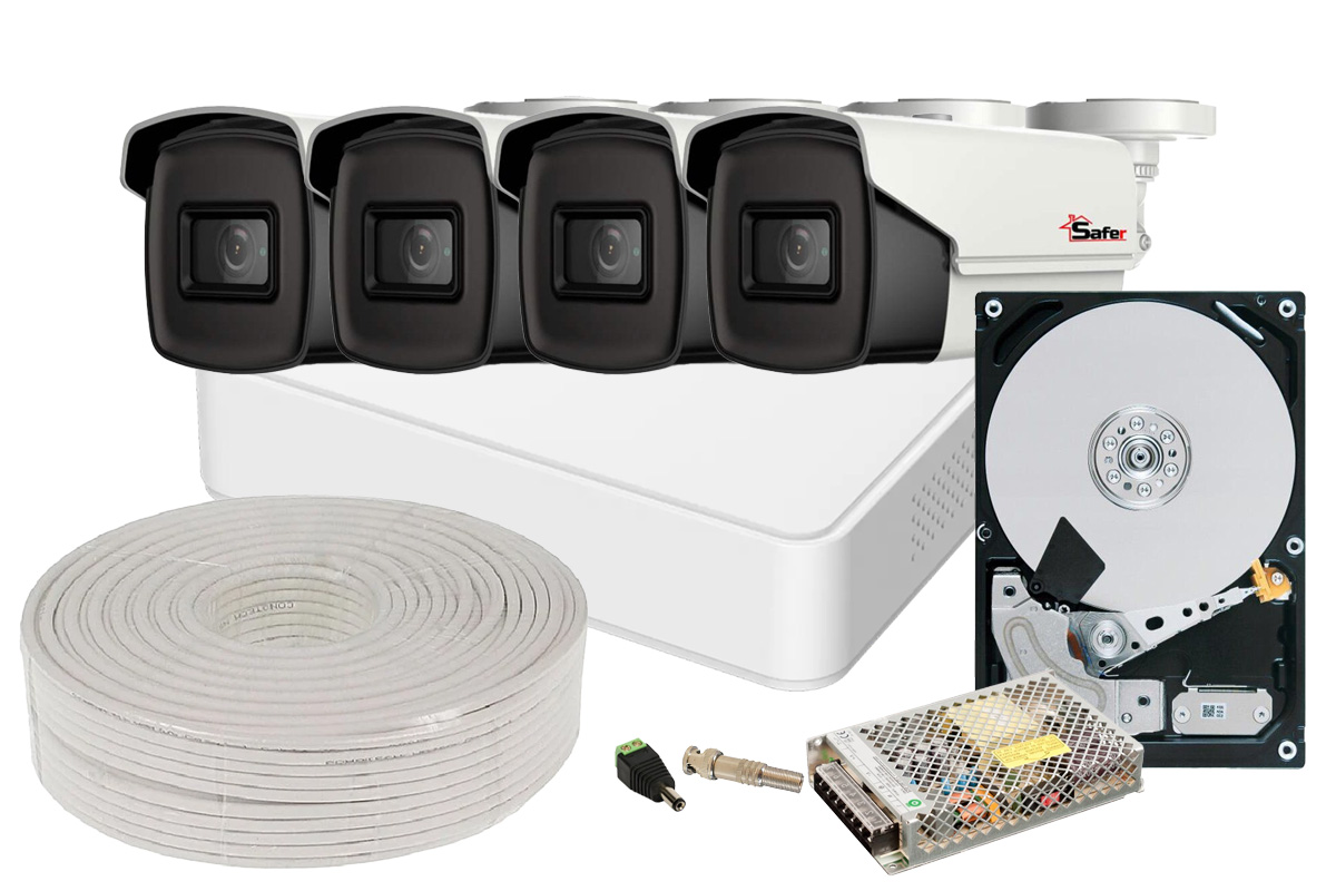 Kit de supraveghere complet , 4 camere exterior 5MP, 2.8mm, IR 40 metri, DVR 4 canale si Hard Disk 2TB, Hikvision KITHIK4X-5MP4028-2TB