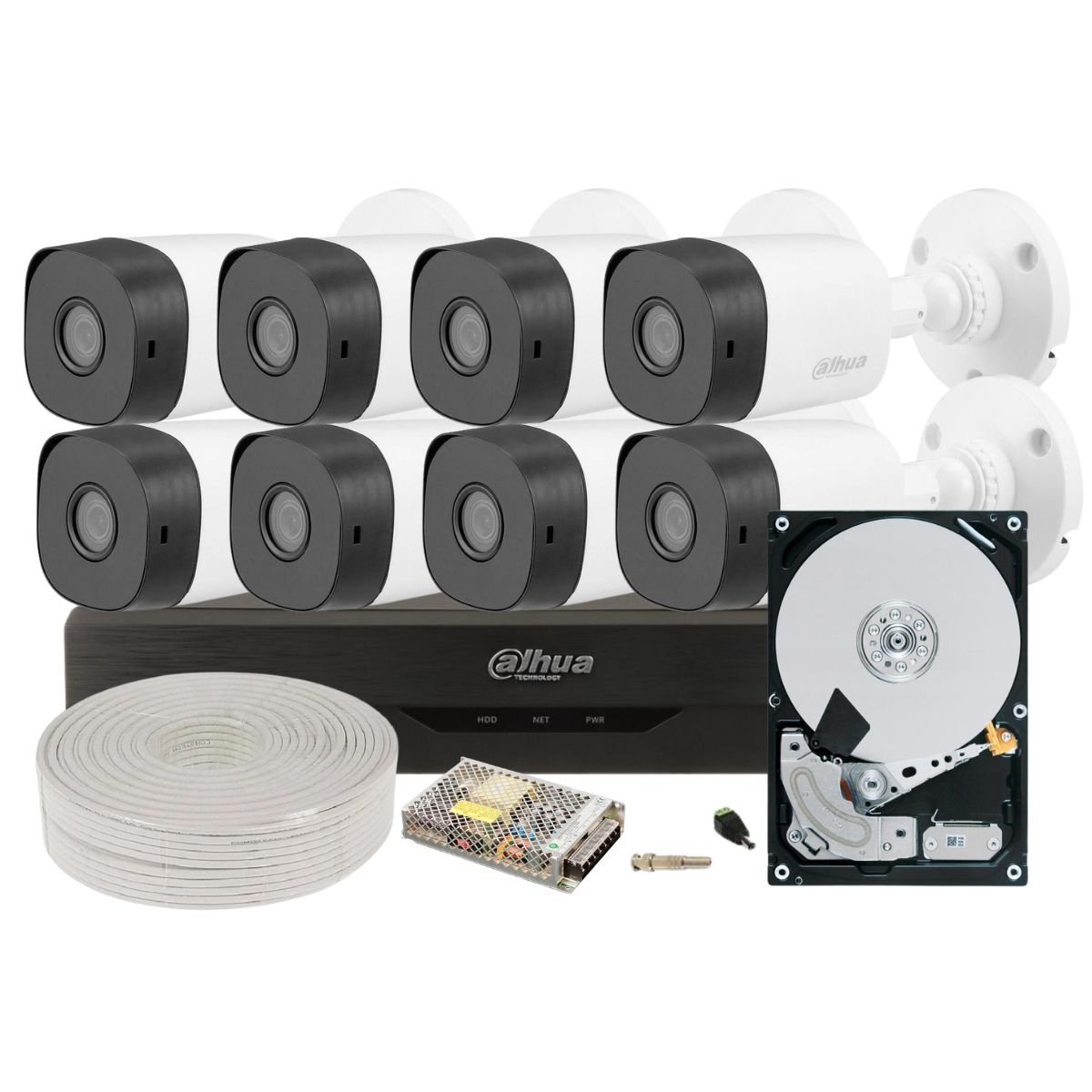 Kit complet supraveghere video, 8 Camere 2 MP, IR 20 m, HDD 2TB, DVR 8 canale 2MP, Dahua KIT-DAH-2MP-30-I3-COMPLET