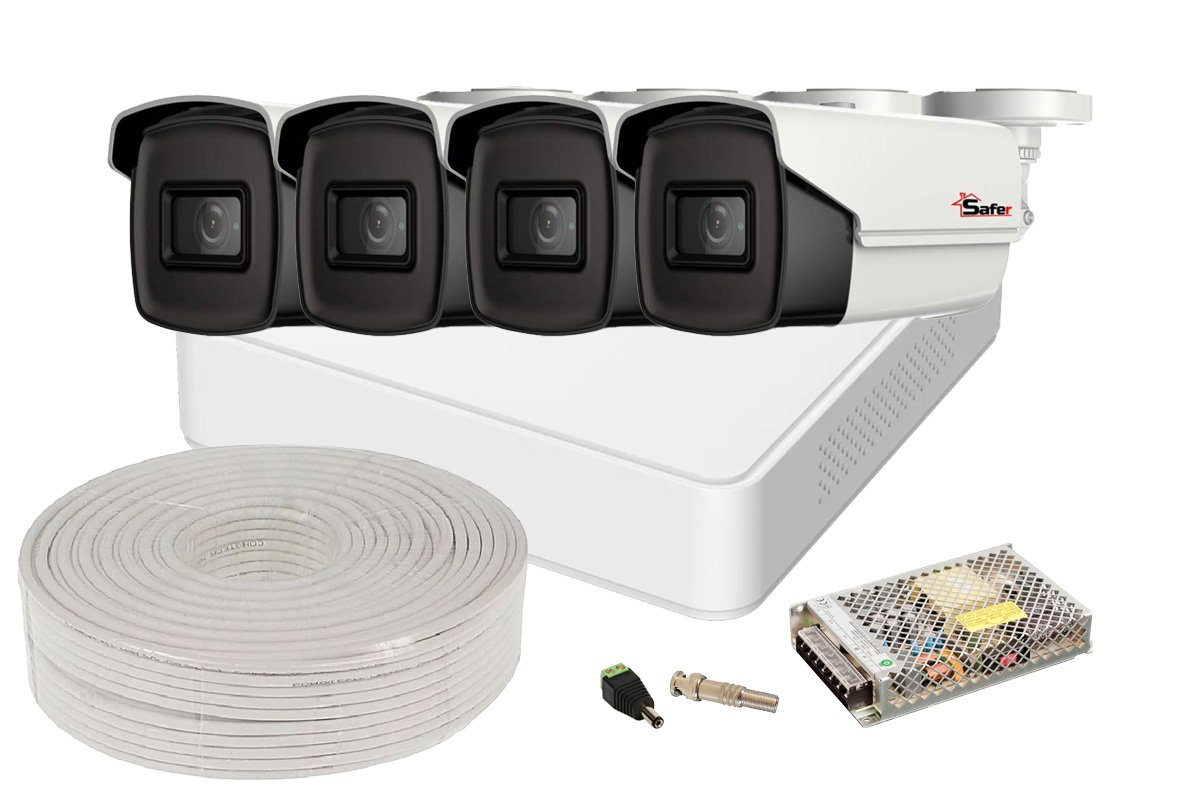 Kit de supraveghere cu accesorii, 4 camere exterior 5MP, 2.8mm, IR 40 metri si DVR 4 canale, Hikvision KITHIK4X-5MP4028-ACC