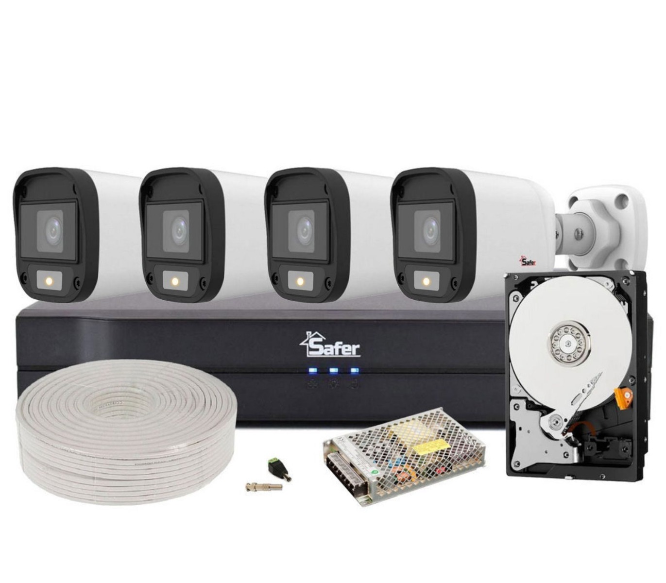 Kit complet supraveghere video, 4 Camere 2 MP, IR 20 m, HDD 1TB, DVR 4 canale Safer KIT-DAH-4x2MP30I3-COMPLET