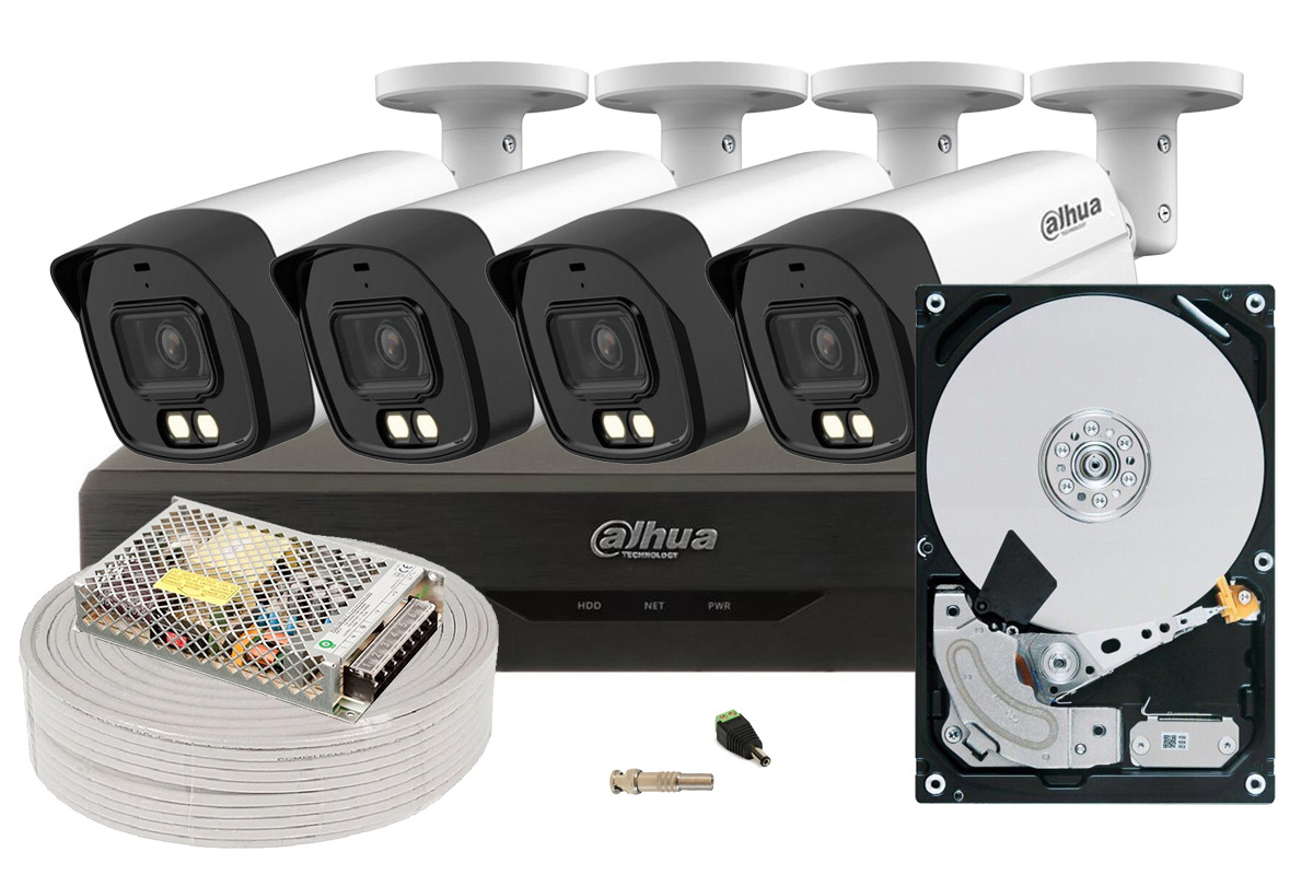 Kit complet supraveghere video, 4 Camere 5 MP, Iluminare duala 40m, HDD 2TB, DVR 4 canale, KIT-DAH-5MP-30-I3-COMPLET