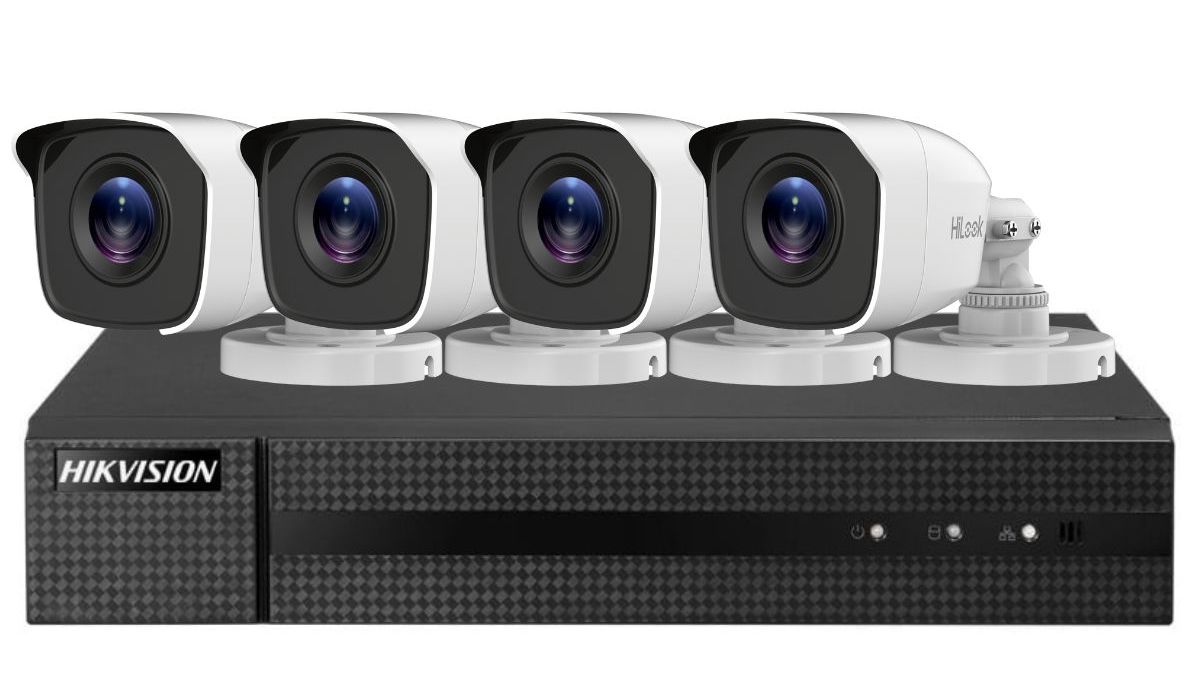 Kit de supraveghere cu 4 camere analogice pentru exterior, Full HD, 2.8mm, IR 20m si DVR 4 canale, HiLook HW-KIT-4X-B-20FHD