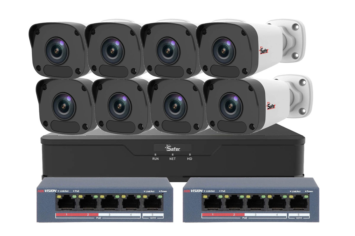 Kit de supraveghere IP, 8 camere exterior 4MP, 2.8mm, IR 30 metri si NVR 8 canale, KITIP-8X-4MP2830POE