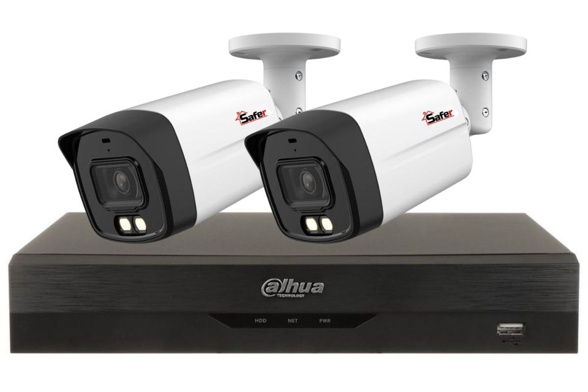 Kit de supraveghere pentru exterior, 2 camere 8MP, LED Alb 40m si DVR 4 canale, Dahua KITSAF2X-5MP80F36-A