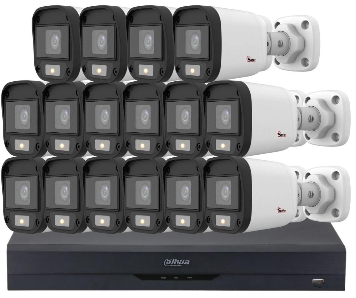 Kit de supraveghere video de exterior, 16 camere 5 MP, LED Alb 20m, DVR 16 canale, Safer, KITSAF-16X-5MP28I40