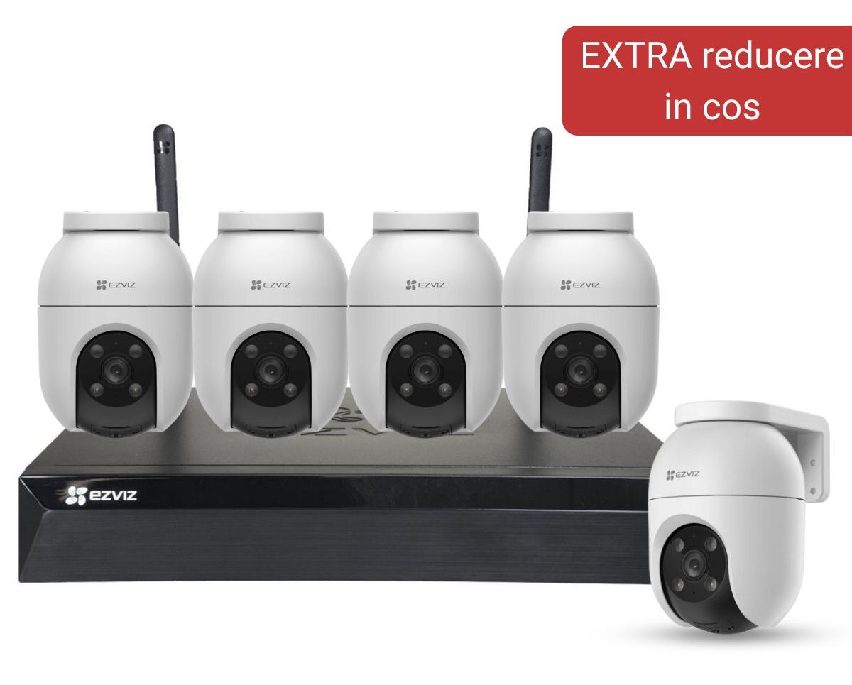 PROMO: Kit cu 5 camere, NVR Gratuit, Ezviz KITX5S(8W)+5xC8c4MP