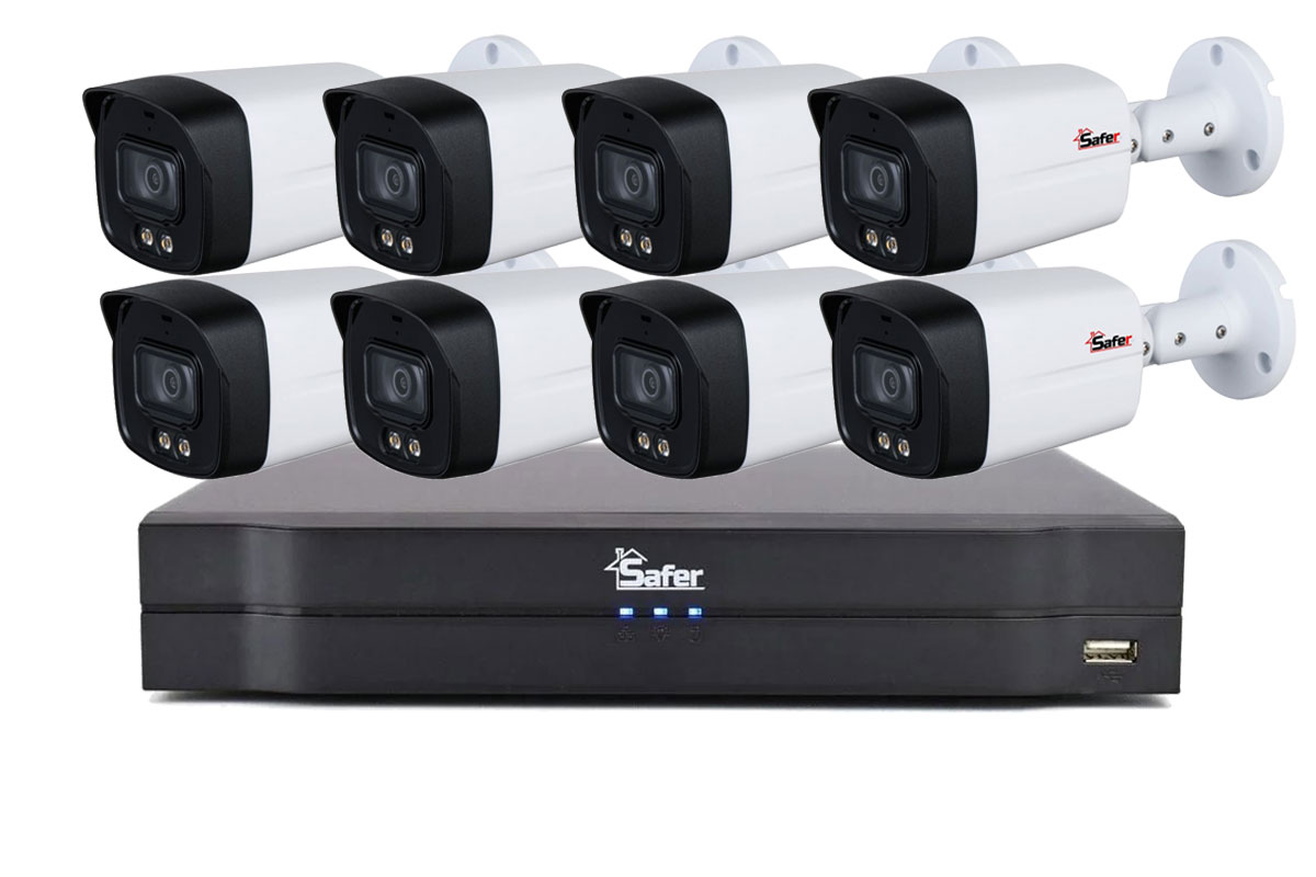 Kit de supraveghere pentru exterior, 8 camere bullet, 5MP, Starlight, DVR 8 canale, audio prin HDCVI, Safer KITSAF-8X-5MPL40