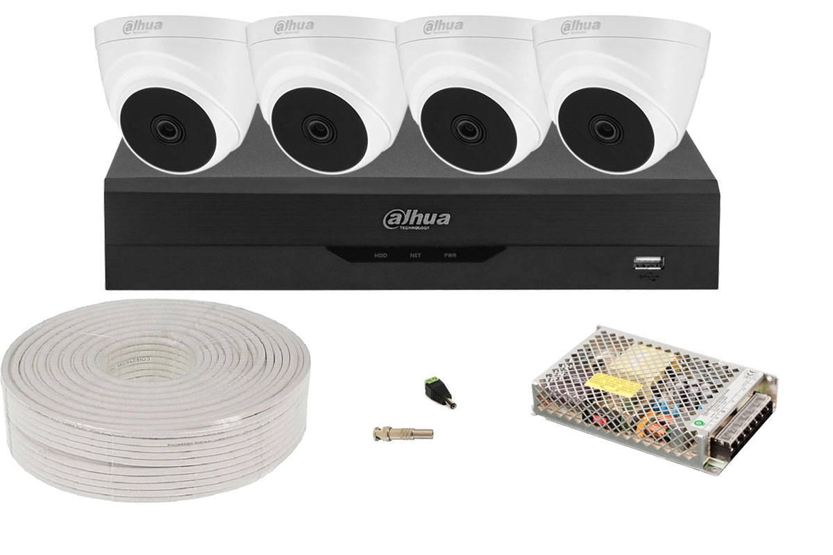 Kit supraveghere complet, 4 camere Full HD, IR 20 metri, DAHUA, DH-4X1200EMP-A-2TB-1