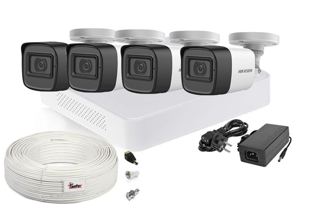 Kit supraveghere video, 4 camere de exterior, lentila 2.8mm, IR 30 Metri, Hikvision, KIT4FHDEXT-HIKP-1