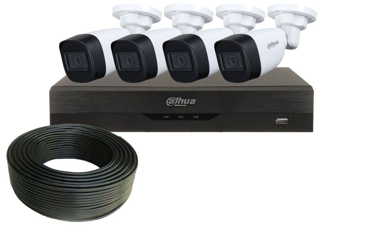 Kit supraveghere video, DVR cu 4 camera bullet, smart IR 30m, Dahua KITDAH-5MPIR3028-XVRI3