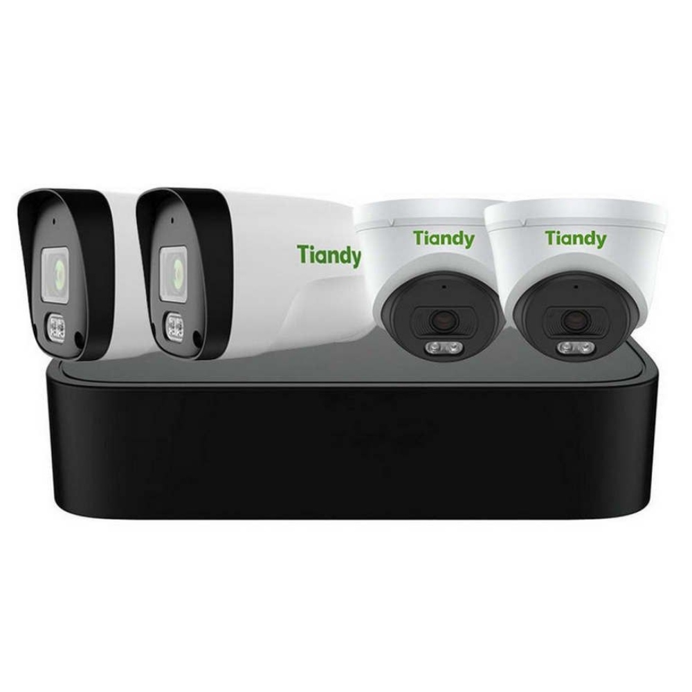 Kit sistem de supraveghere IP Tiandy, 4 camere 2MP, PoE, 2.8mm, IR 30m, Microfon, NVR 5 canale, KIT-TN-2MPMIX