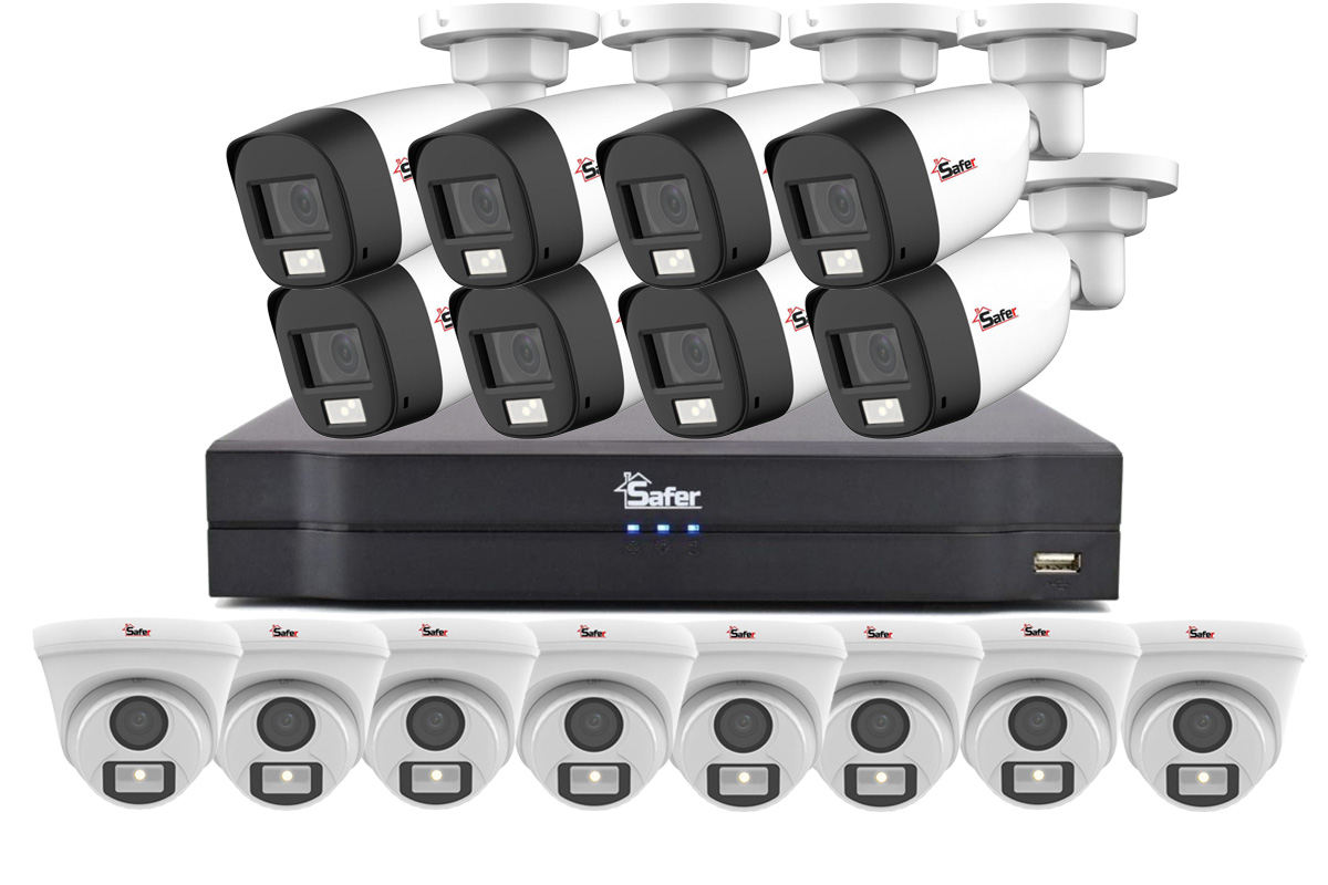 Sistem supraveghere mixt 16 camere rezolutie 2MP Full HD, IR si LED alb, DVR 16 canale, KIT16MIXTSAF