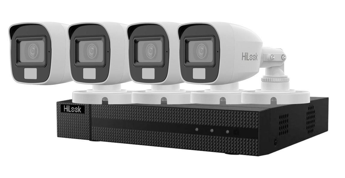 Kit supraveghere HDTVI Hikvision HiLook, 4 camere bullet, 5MP, Iluminare duala, DVR 4 canale, KIT204UM1+4xB157LPS