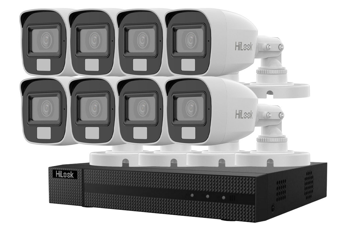 KIT supraveghere video, 8 camere exterior, 5MP, 1 DVR 8 canale, Hikvision HiLook KIT208UM1+8xB157LPS