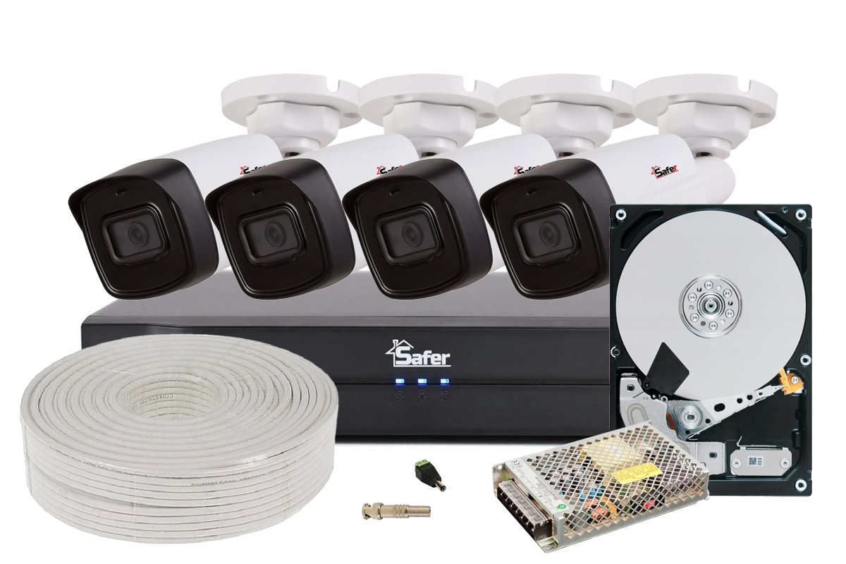 Kit complet exterior 4 camere 5MP, IR 80m, Audio + DVR 4 canale Safer KIT4EDHFHD80