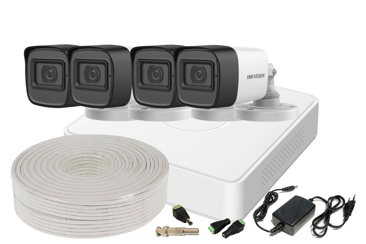 Kit supraveghere video, rezolutie 2 MP Full HD, 4 camere exterior, lentila 2.8mm, IR 20 M, Hikvision KIT4EXT2K40IR-HIKP