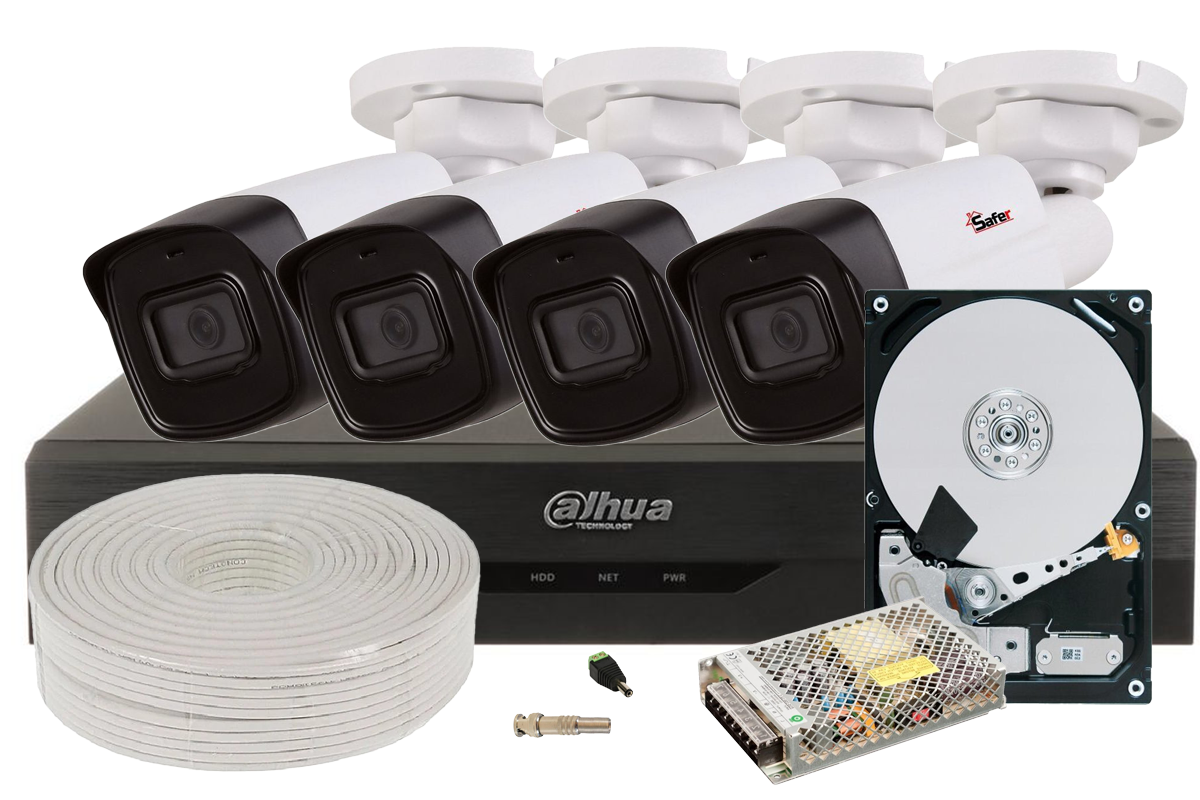 Kit complet 4 camere 5MP, 3.6mm, IR 80m, Audio + DVR 4 canale AI si HDD 2TB, KIT4EXTDH8MP-WD