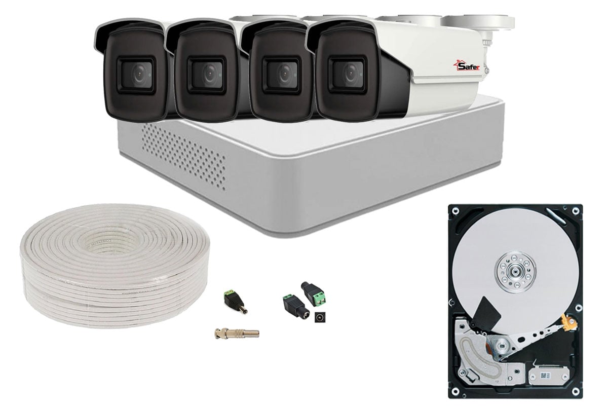 Kit sistem de supraveghere analogic, 4 camere exterior 5MP, IR 40m, DVR 4 canale, Audio, accesorii incluse, Hikvision KIT4XSAF-PRO5MP40F28