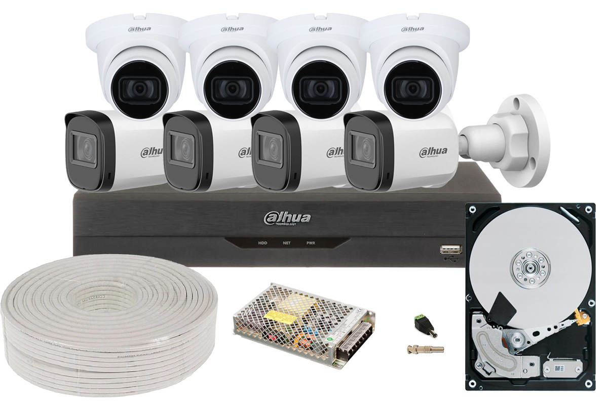 Kit supraveghere video 8 camere, 2MP Full HD, DVR 8 canale HDCVI, audio, mixt, KIT8FHDMIXT