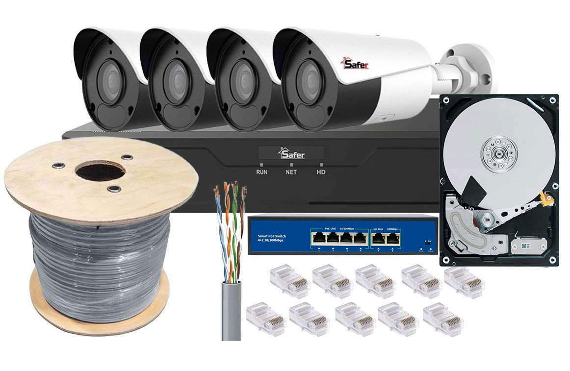 Kit camere supraveghere exterior IP, 4 camere IP de 5MP, LED alb 50m si NVR 4 canale, PoE, KITPOE2MPEXT-2