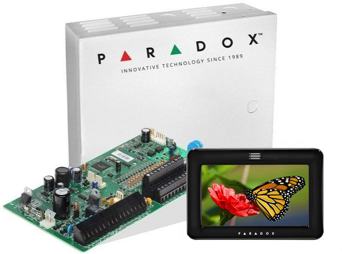 KIT centrala de alarma antiefractie Paradox SP7000 cu cutie, transformator si tastatura cu touch screen SP7000+TM50+CUTIE