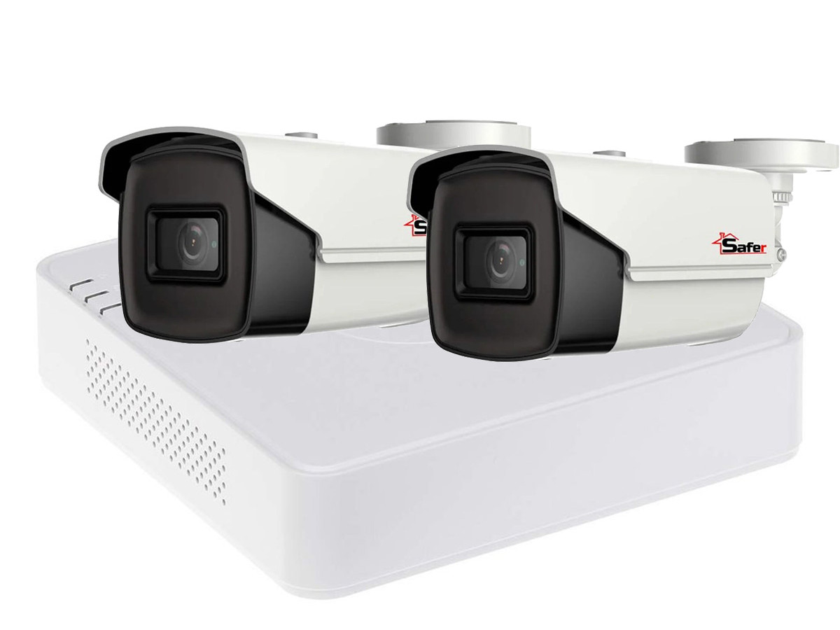 Kit de supraveghere video pentru exterior, 2 camere, 2 MP, IR 80 m, Safer, DVR 4 canale, Hikvision, KITSAF2X-PRO-5MP8036