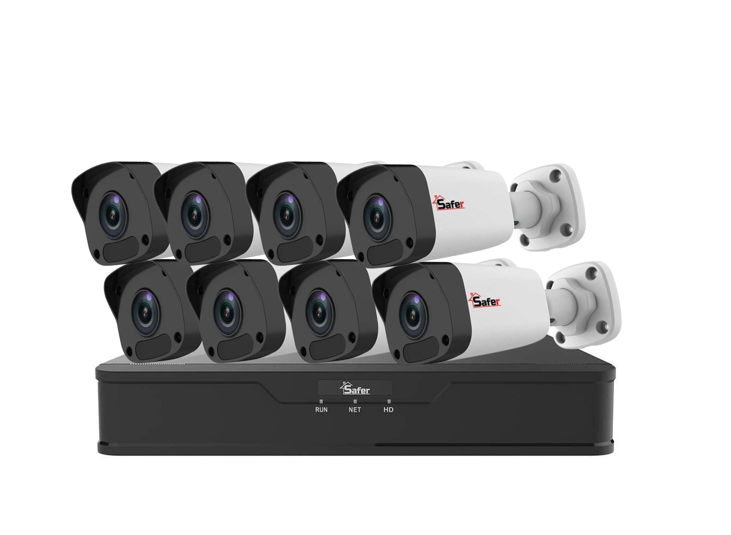 Kit de supraveghere video IP de exterior, 8 camere 4 MP, IR 30 m, NVR 8 canale, Safer, KITIP-8X-4MP420