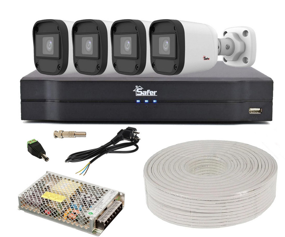 Kit de supraveghere video, 4 camere 5 MP, IR 20 m, DVR 4 canale, accesorii incluse, Safer, KITSAF4X-5MP2028UACC