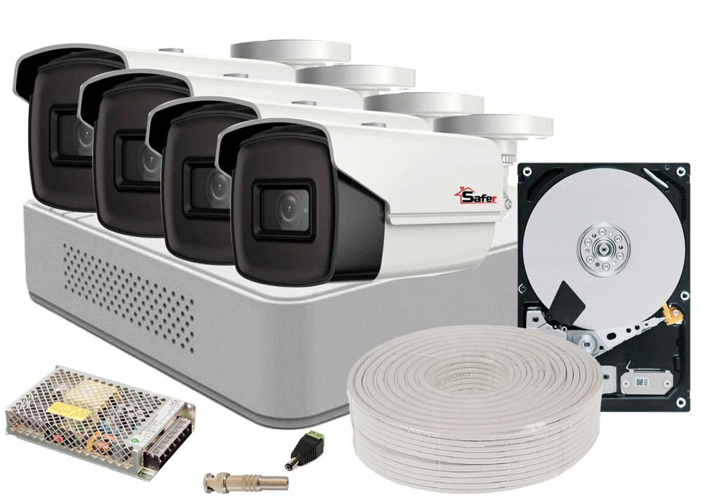 Kit supraveghere video complet cu 4 camere de exterior, 5MP, lentila 2.8, IR 40m, DVR 4 canale + accesorii, KIT4X5MP40IR-HIK-15A