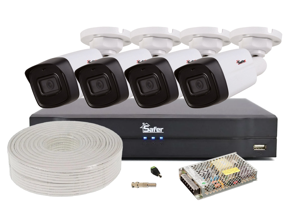 Kit de supraveghere video cu accesorii, 4 camere de 5MP Safer, IR 80m, DVR cu AI, Microfon, KITDAH5MP80STAR-EXTACC