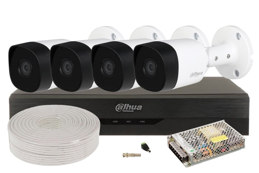 Kit supraveghere 4 camere 2MP Full HD + DVR 4 canale si accesorii, DAHUA, KITDH2MPDAHUA