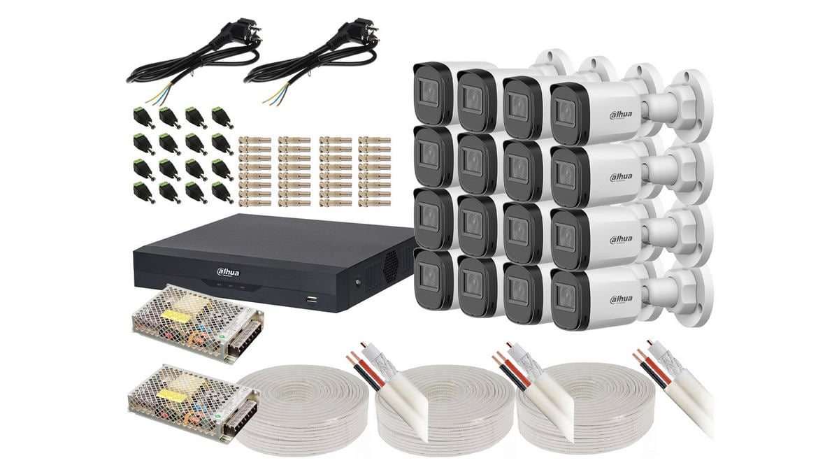 Kit de supraveghere video 16 camere exterior, accesorii incluse, rezolutie 2MP Full HD KITEXT16FHD-K-1