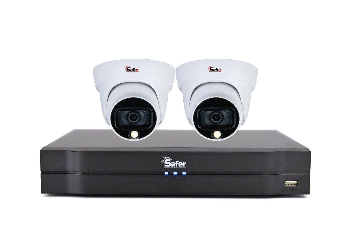 Kit de supraveghere video, 2 camere Dome, Full Color, 5MP, Led alb 20m, DVR 4 canale, Safer KITINT-2X-5MP28I20