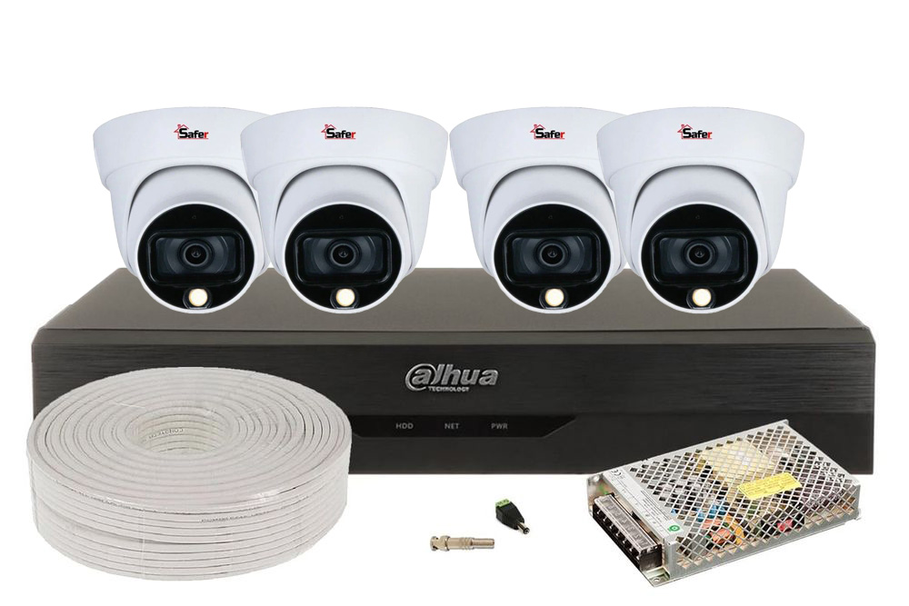 Kit de supraveghere pentru interior, 4 camere Dome, Starlight, 5MP, DVR, 4 canale, Functii AI, Accesorii incluse, Dahua KITINT-4X-5MP28I20-ACC