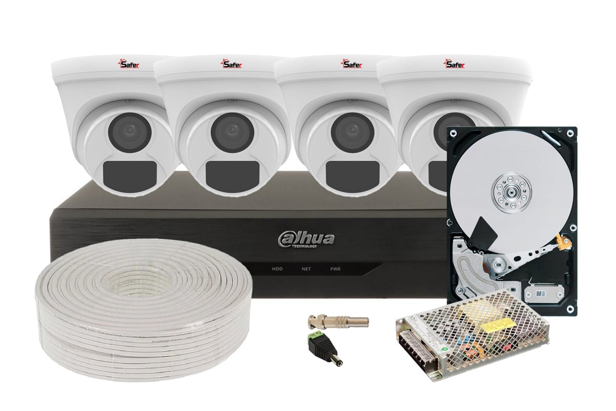 Kit de supraveghere pentru interior, 4 camere Dome, Starlight, DVR 4 canale, functii AI, Hard disk 2 TB, Accesorii incluse, KITINT-4X-5MP28I20-ACC-HDD