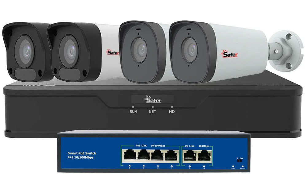 Kit de supraveghere IP, 4 camere exterior 2MP FULL HD, 2.8mm si 4mm, IR 80 metri si NVR 4 canale, KITIP-4X-2MP2860POE