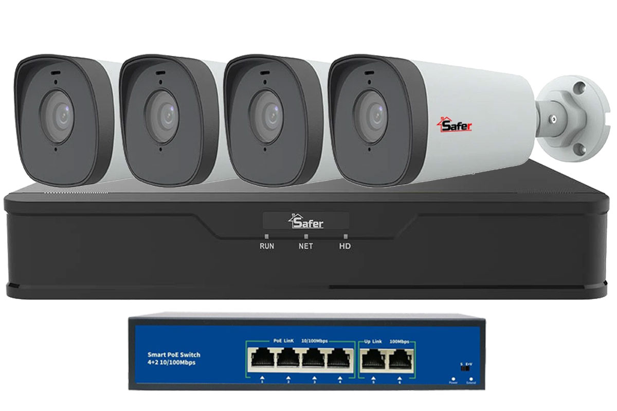 Kit supraveghere video IP, 4x camere 2MP FULL HD, IR 80m, NVR 4 canale, Audio, PoE, Safer KITIP-4X-2MP480-A