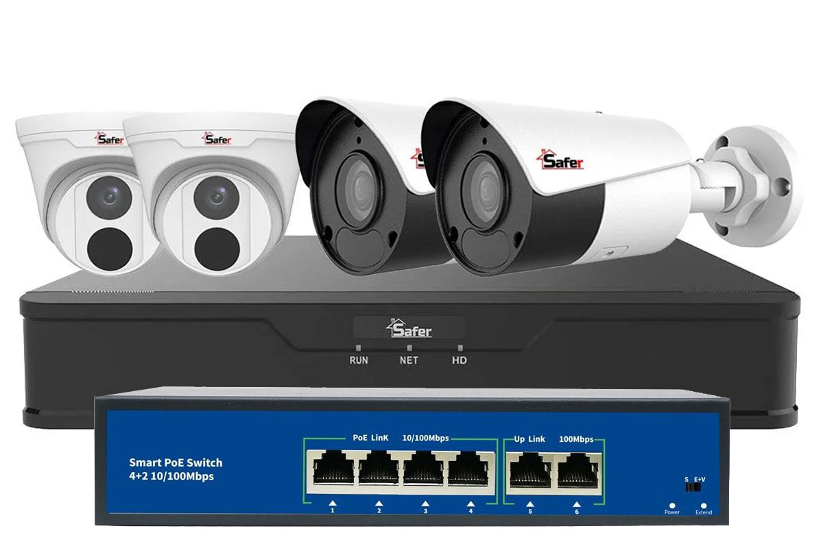 Kit de supraveghere IP, interior si exterior, 8MP, 2.8mm, IR 50 metri si NVR 4 canale, KITIP-4X-8MP284030POE