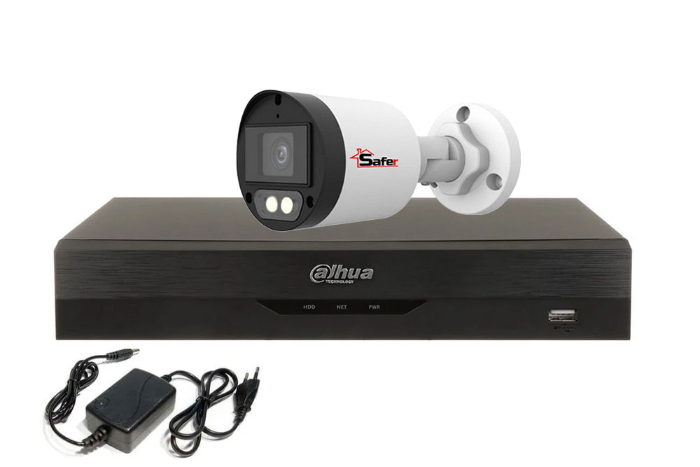 Kit de supraveghere video de exterior, 1 camera 5 MP, LED alb 40 m, DVR 4 canale, Dahua, KITSAF-1X-5MP28I40