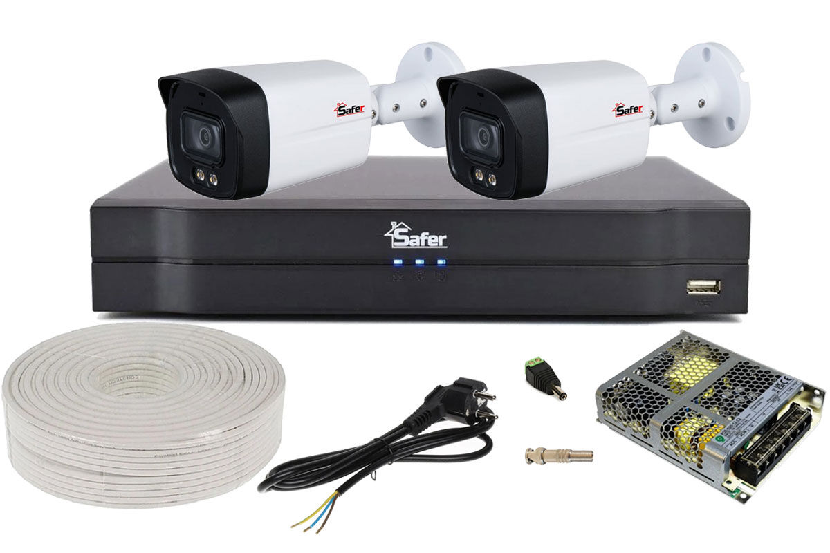 Kit de supraveghere pentru exterior, 2 camere Starlight, 5MP, DVR 4 canale, Accesorii incluse, Safer KITSAF-2X-5MPL40-ACC