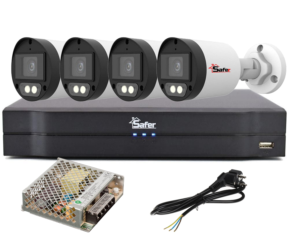 Kit de supraveghere video de exterior, 4 camere 5 MP, LED alb 40 m, DVR 4 canale, Safer KITSAF-4X-5MP28I40