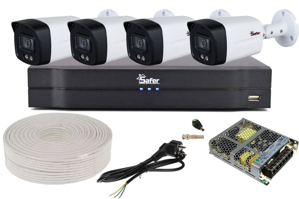 Kit de supraveghere pentru exterior, 4 camere Bullet, Starlight, DVR 4 canale, Functii AI, Accesorii incluse, KITSAF-4X-5MPL40-ACC