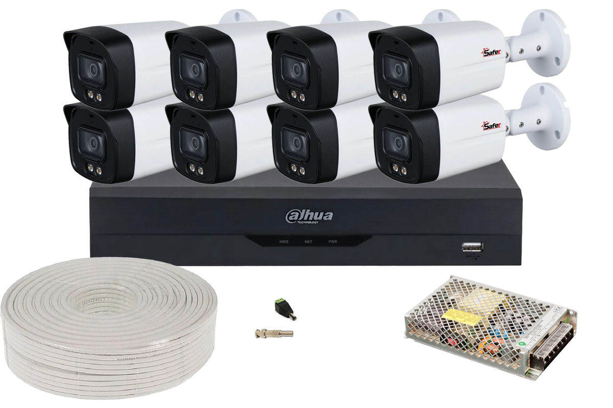 Kit de supraveghere pentru exterior, 8 camere bullet, 5MP, Starlight, DVR 8 canale, functii AI, Accesorii incluse, Safer KITSAF-8X-5MPL40-ACC