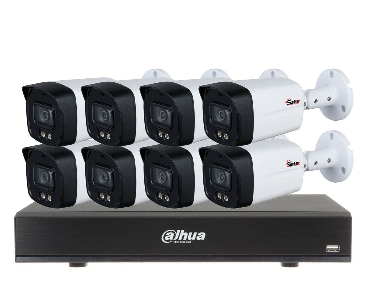 Kit de supraveghere pentru exterior, 8 camere bullet, 5MP, LED 40m, DVR 8 canale, Audio prin HDCVI, Dahua KITSAF8X-5MP80F36-A