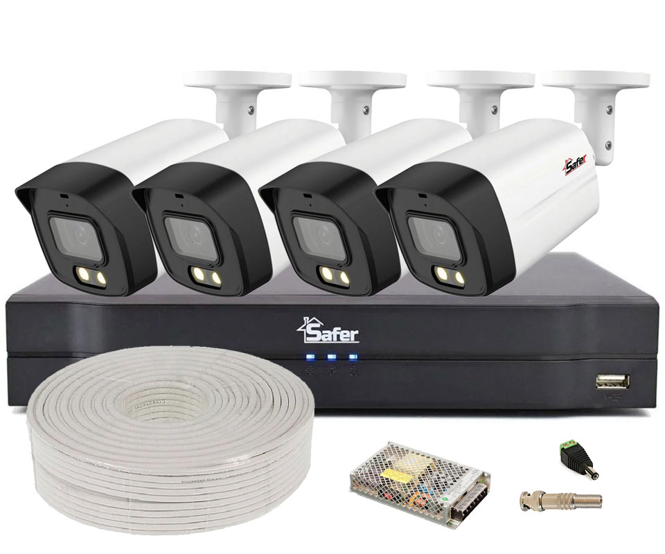 Kit de supraveghere pentru exterior, 4 camere bullet 5MP, LED alb 40m, DVR 4 canale, Functii AI, Audio, Accesorii incluse, KITSAF4X-2MP2028UACC