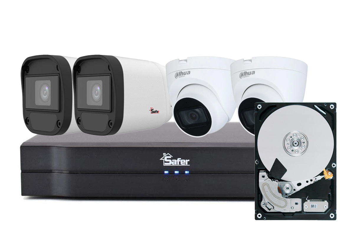 Kit mixt de supraveghere video, 4 camere 5 MP, IR 20 m, DVR 4 canale, HDD 2 TB, Safer, KITSAF4X-5MP2028UMX