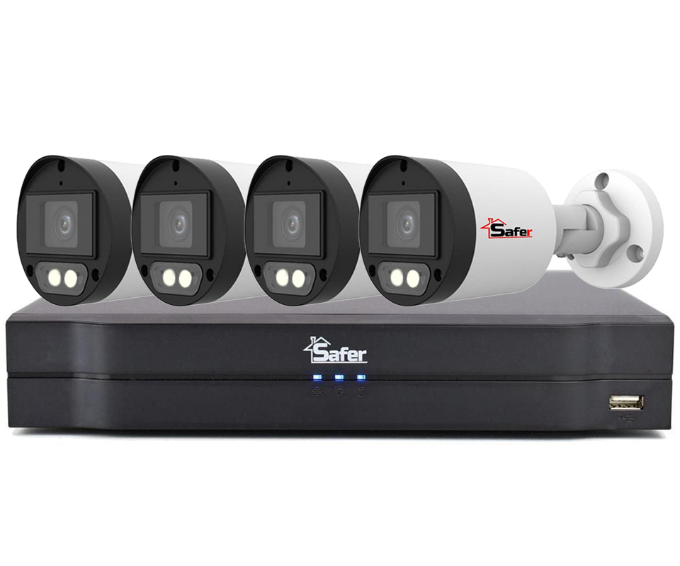 Kit de supraveghere pentru exterior, 5MP, 2.8mm, LED alb 40m, DVR 4 canale, Safer KITSAF4X-BP8MP80F28-A